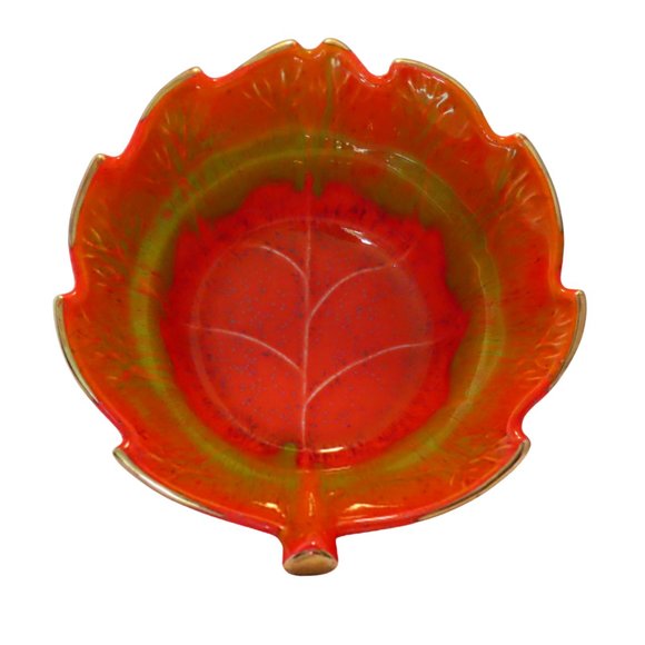 Vintage California Ceramic Pottery Leaf Bowl - Fall Colours and Swirls - Orange - Picture 3 of 5